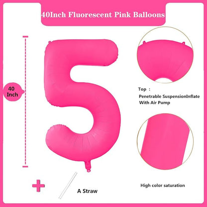 Fluorescent Rose Red Number Balloon 40 inch Giant Foil Helium Balloons Pink - Image 2