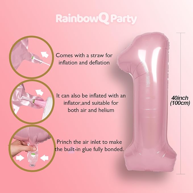 RainbowQ Pink 1 Balloon Number 40 Inch 0-40 Foil Large Balloons | Big Mylar 1 - Image 4