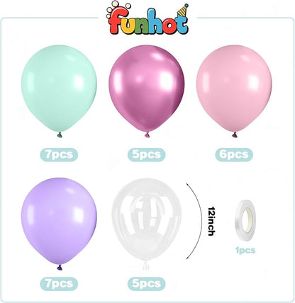 Mermaid Balloons, 12 Inch Pastel Pink Purple Green Clear Metallic Balloons - Image 2