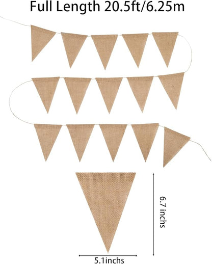 LaRibbons 15 Pcs Triangle Burlap Banner Flags, 20.5 ft Long | Burlap Pennant - Image 5