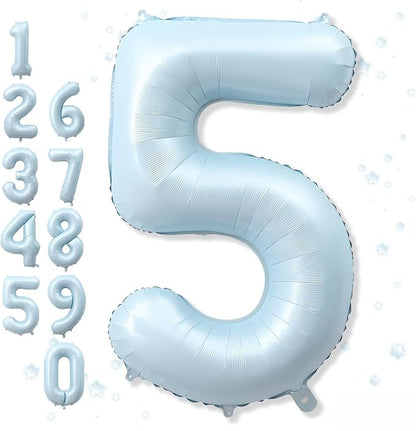 Big Number 5 Balloons, Dusty Light Blue Foil 5 Balloon Numbers 40 Inch by Froova