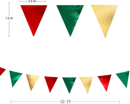 Christmas Party Decorations Triangle Pennant Banner Flag Red Green Gold - Image 2