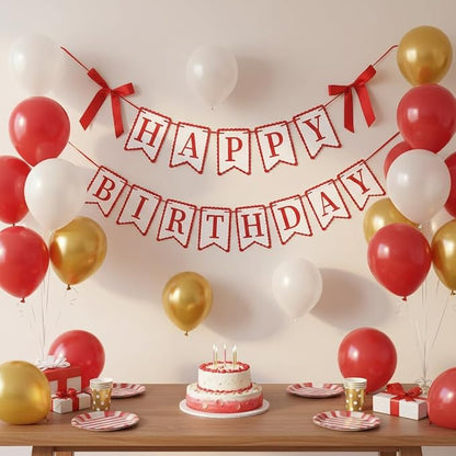 Red Happy Birthday Banner with Satin Bows - Image 2