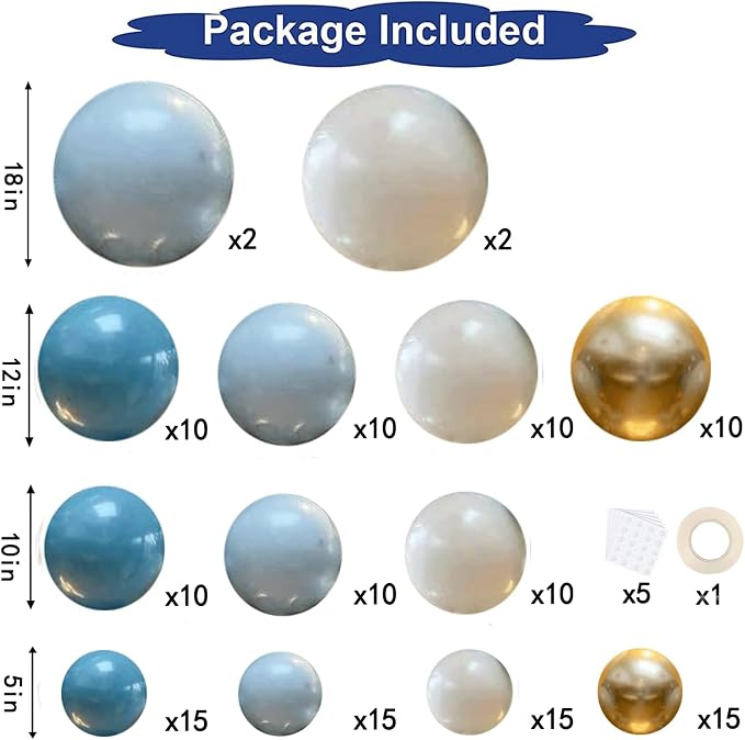 Dusty Blue Balloons Garland Kit, Fog Sand White Gold, Party Decor | Royal - Image 2