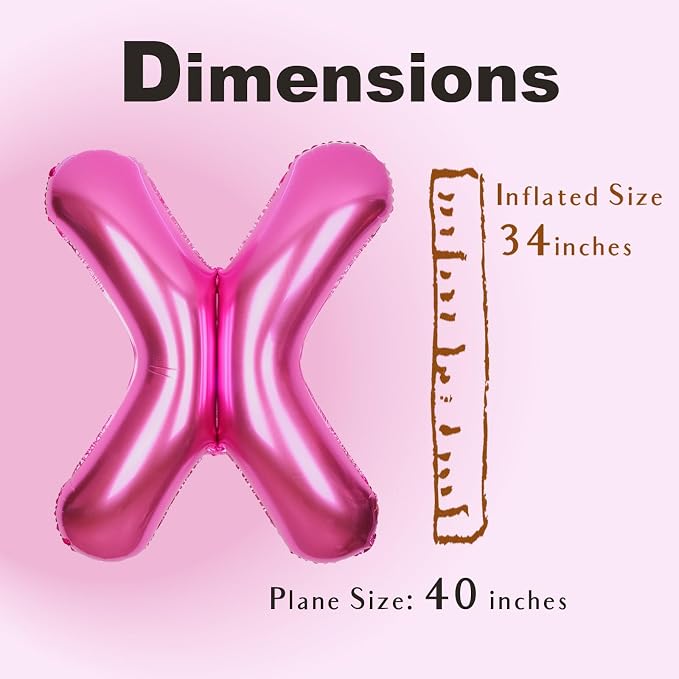 SUWEN 40 Inch Hot Pink Large X Letter Balloons Big Foil Helium Letter A-Z | - Image 4
