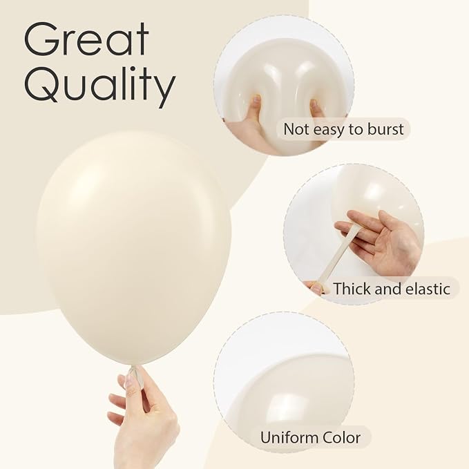 Awenztech 122pcs White Sand Balloons 18 12 10 5 inch Different Sizes Beige - Image 6