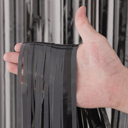 Voircoloria Black Foil Fringe Backdrop Curtains, 2 Pack | Tinsel Streamers - Image 3