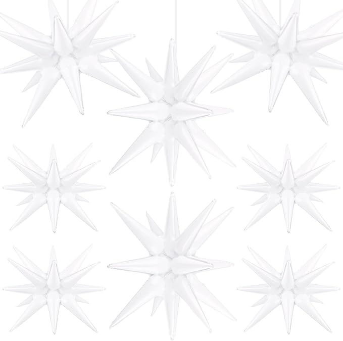 8 Pcs White Star Balloons, 27/22 inch One-Piece Explosion Balloons Aluminum by Wrbin