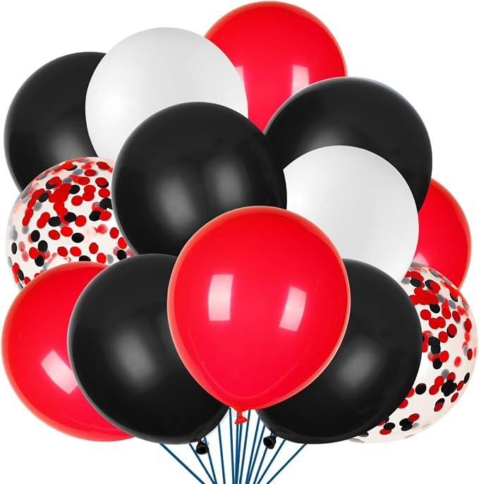 80Pcs Red White and Black Latex Balloons by JOYYPOP