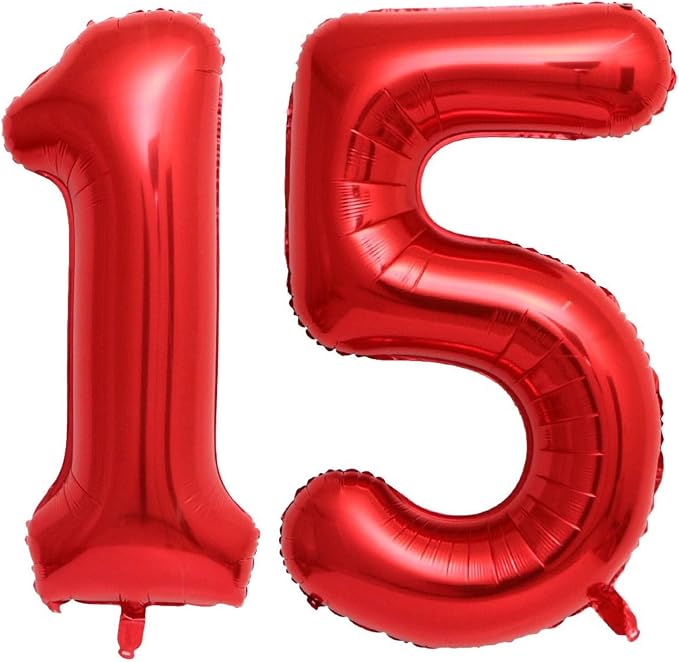 40 Inch Red 15 Number Balloons Giant 15 or 51 Balloons Red Birthday 15 Balloons by LHOAVWE