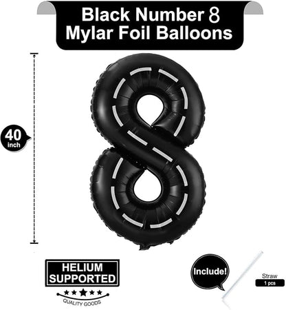 Race Car Number 8 Balloons, 40 Inch Birthday Balloons Two Fast Black 8 Balloon - Image 2
