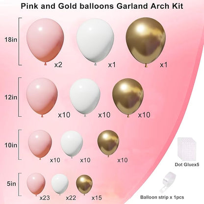 Pink and White Gold Balloons Arch Kit, 18 12 10 5 inch, Baby Shower, Engagement - Image 2