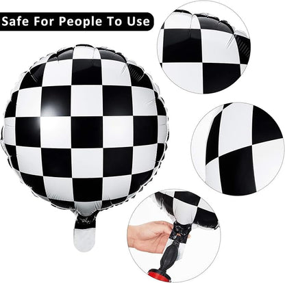 Checkerboard Balloon 12 Pcs Aluminum Foil Black White Checkered Balloon - Image 3