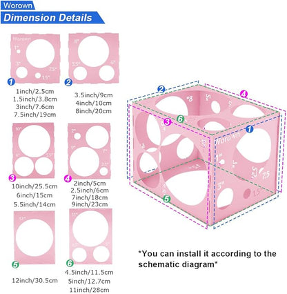 Worown 18 Holes Large Collapsible Pink Plastic Balloon Sizer Box, 1-12 Inch - Image 3
