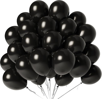 Black Balloons 100 Pack 12 Inch Shiny Metallic Black Extra Thick Latex Party by LYNSP
