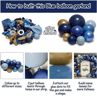 Navy Blue Gold Balloon Arch Kit, Double Stuffed Royal Pastel Blue Balloon - Image 4