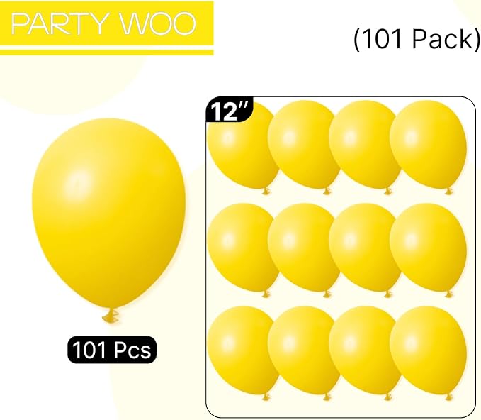 PartyWoo Yellow Balloons 101pcs Yellow Latex Helium Balloons 12 Inch | Birthday - Image 6
