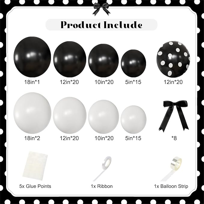 Black White Polka Dot Balloon Arch Kit, Coquette Birthday | Black White Balloons - Image 6
