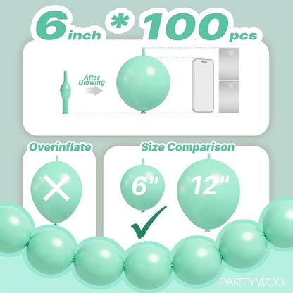 PartyWoo Light Green Linking Balloons 100pcs 6 Inch Mint Link Balloons | - Image 4
