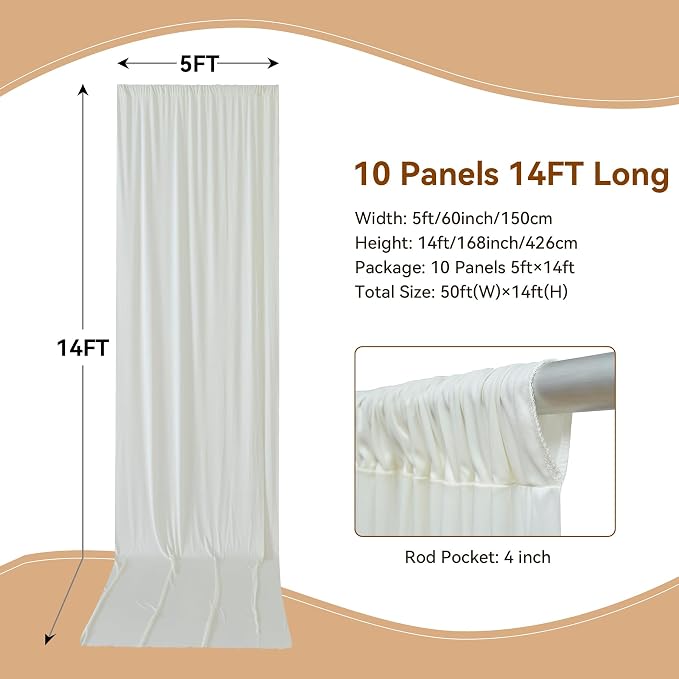 50×14ft Wrinkle Free Ivory Backdrop Curtain, Soft Silky Easy to Drape Cream - Image 2