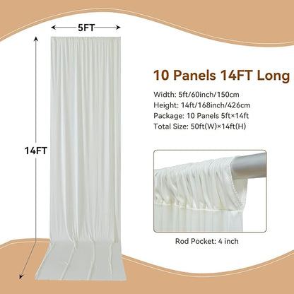 50×14ft Wrinkle Free Ivory Backdrop Curtain, Soft Silky Easy to Drape Cream - Image 2