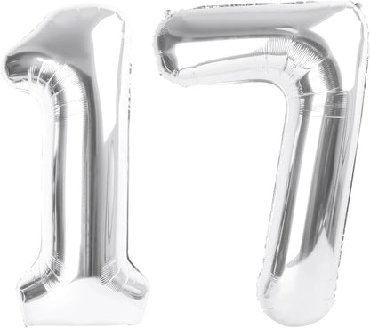17 Balloon Number 40 Inch Silver Balloons by Mluchee