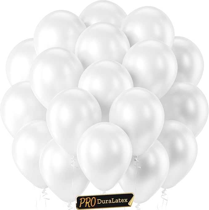 Pro Duralatex Pearl White Extra-Thick Balloons 120 Pack 10 inch | Pearlescent by Bezente