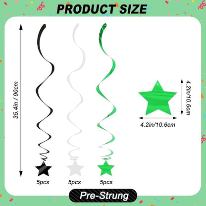 BEISHID Green and Black Stars Hanging Swirls Pre-Strung Stars Hanging - Image 2