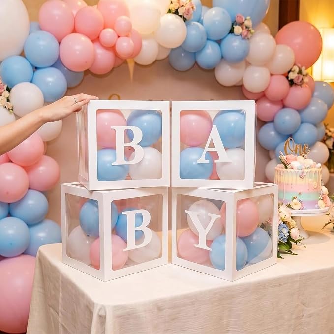 Baby Boxes with 4 PCS Letters for Baby Shower White Clear Balloon Box Blocks - Image 7