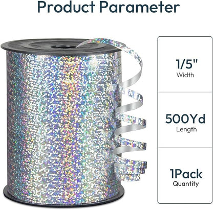 Premium Silver Shiny Curling Shiny Ribbon, 1/5" Wide x 500 Yards Christmas - Image 2