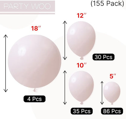 PartyWoo Beige Balloons 155pcs Different Sizes of 18 12 10 5 Inch Boho Cream - Image 6