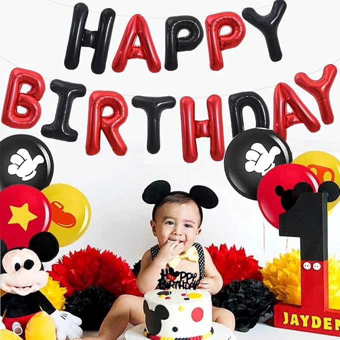 TONIFUL Black and Red Happy Birthday Balloon Banner Decor - Image 6