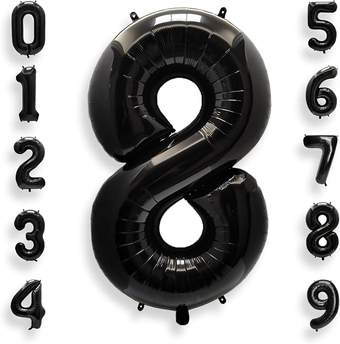 AULE 40 Inch Black Number Balloon 8 Foil 0-9 Birthday Big Numbers | Birthday by AULE