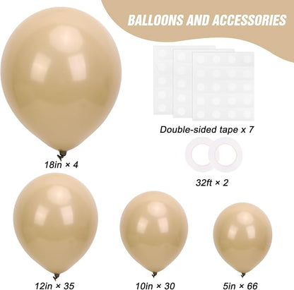 RUBFAC 135pcs Vanilla Brown Balloons, Latex Light Brown Balloon Different Sizes - Image 2