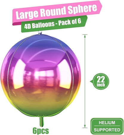 6Pcs Gradient Rainbow Round Foil Balloons, Metallic Multicolor Iridescent Mylar - Image 2