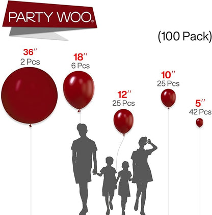 PartyWoo Burgundy Balloons 100pcs Dark Red Maroon Ruby Red Color | 36 18 12 10 - Image 3