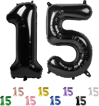 Number Balloons Black 15 Balloon 40 inch by Enyeopd