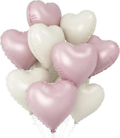 Pink White Heart Balloons, 18Inch Sand White Helium Balloon by GRESATEK
