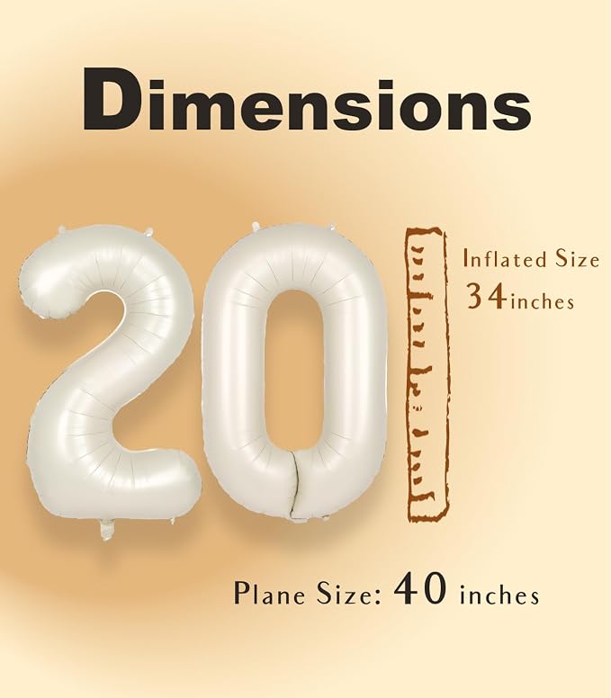 SUWEN 40 Inch Cream White Large 20 Number Balloons Big Foil Helium Number - Image 5