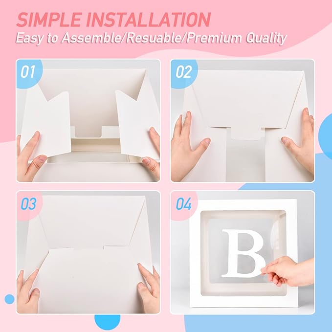 Baby Boxes with 4 PCS Letters for Baby Shower White Clear Balloon Box Blocks - Image 4