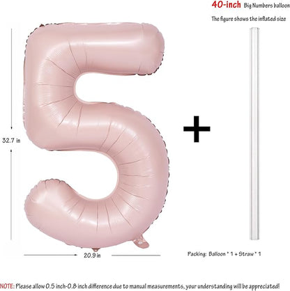 40 Inch Pink Number 5 Foil Balloon Light Pink Digital 5 Helium Balloon | - Image 2