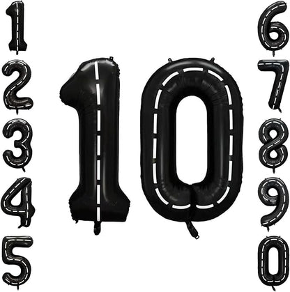 Black and White Stripes Number 10 Balloon 40 Inch, Track Digit Decor | by Unknown