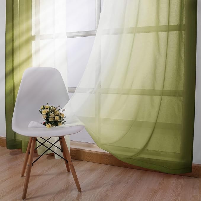 DWCN Olive Green Ombre Sheer Curtains - Image 2
