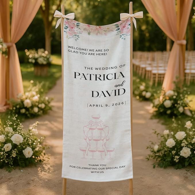Mapileng Wedding Reception Welcome Linen Banner Sign, Personalized Couple Names - Image 5