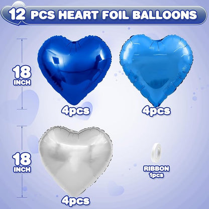 Blue Silver Heart Balloons, 18Inch Blue Silver Helium Balloon - Image 2