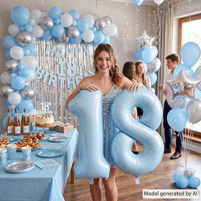 Baby Blue Number 18 Balloon 40 Inch, Sky Pastel Foil Digit Party Supplies | - Image 6
