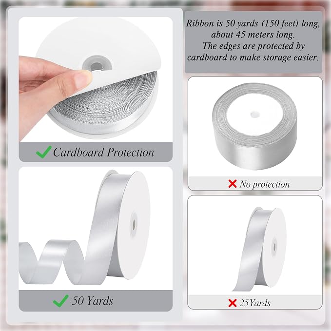 woric Silver Satin Ribbon 1 Inch 50 Yards - Image 2