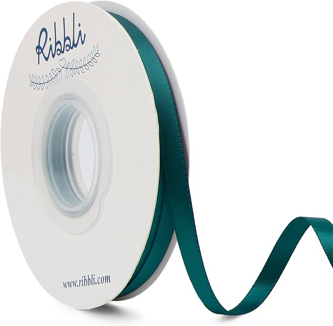 Ribbli Teal Double Faced Satin Ribbon, 1/4” x Continuous 25 Yards, Use by Ribbli
