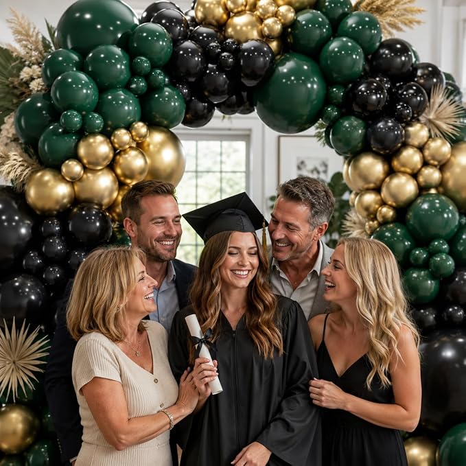 171Pcs Double Stuffed Dark Green Black Gold Balloons Garland Arch Kit - Image 6