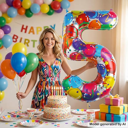 40 Inch Number 5 Balloon Colorful Party Pattern Helium Supported | Large Foil - Image 6